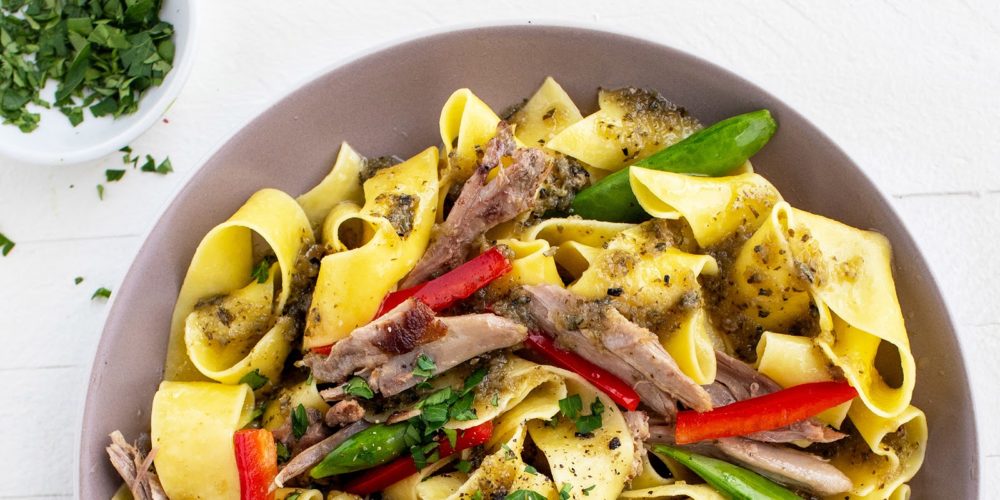 Duck Pasta with Snap Peas and Sweet Peppers Basics