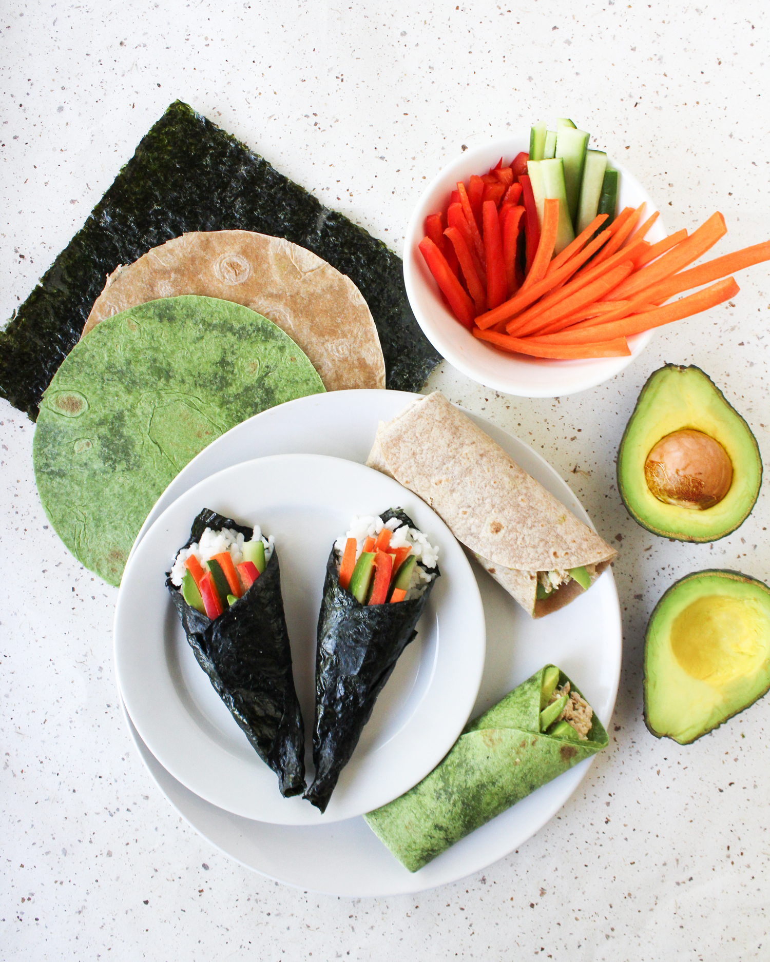 Sushi Rice And Roll And Tuna Salad And Avocado Wrap Basics